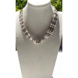 Vintage Worthington Silver Toned Chain Necklace Triple-Link Strand Sz 16”